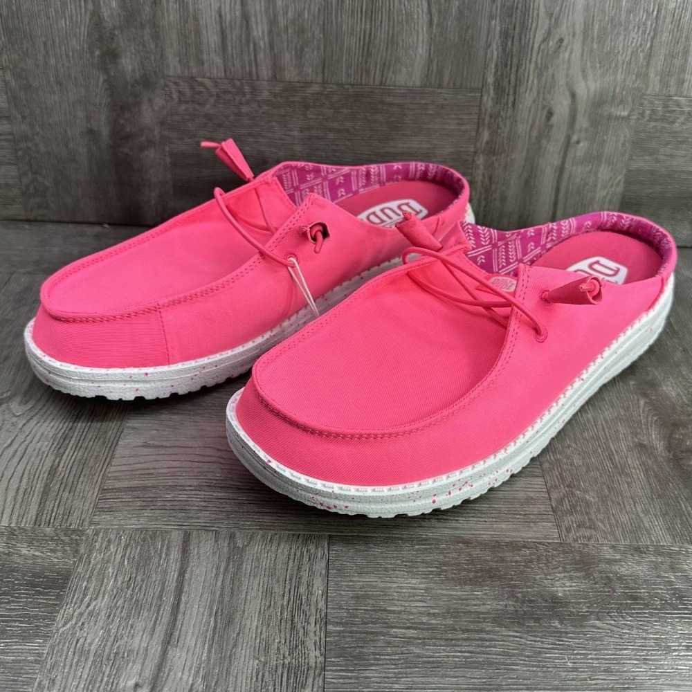 Hey Dude Wendy Mule Womens 8 Neon Pink Slip On Stretch Canvas Casual NEW - Picture 3 of 8